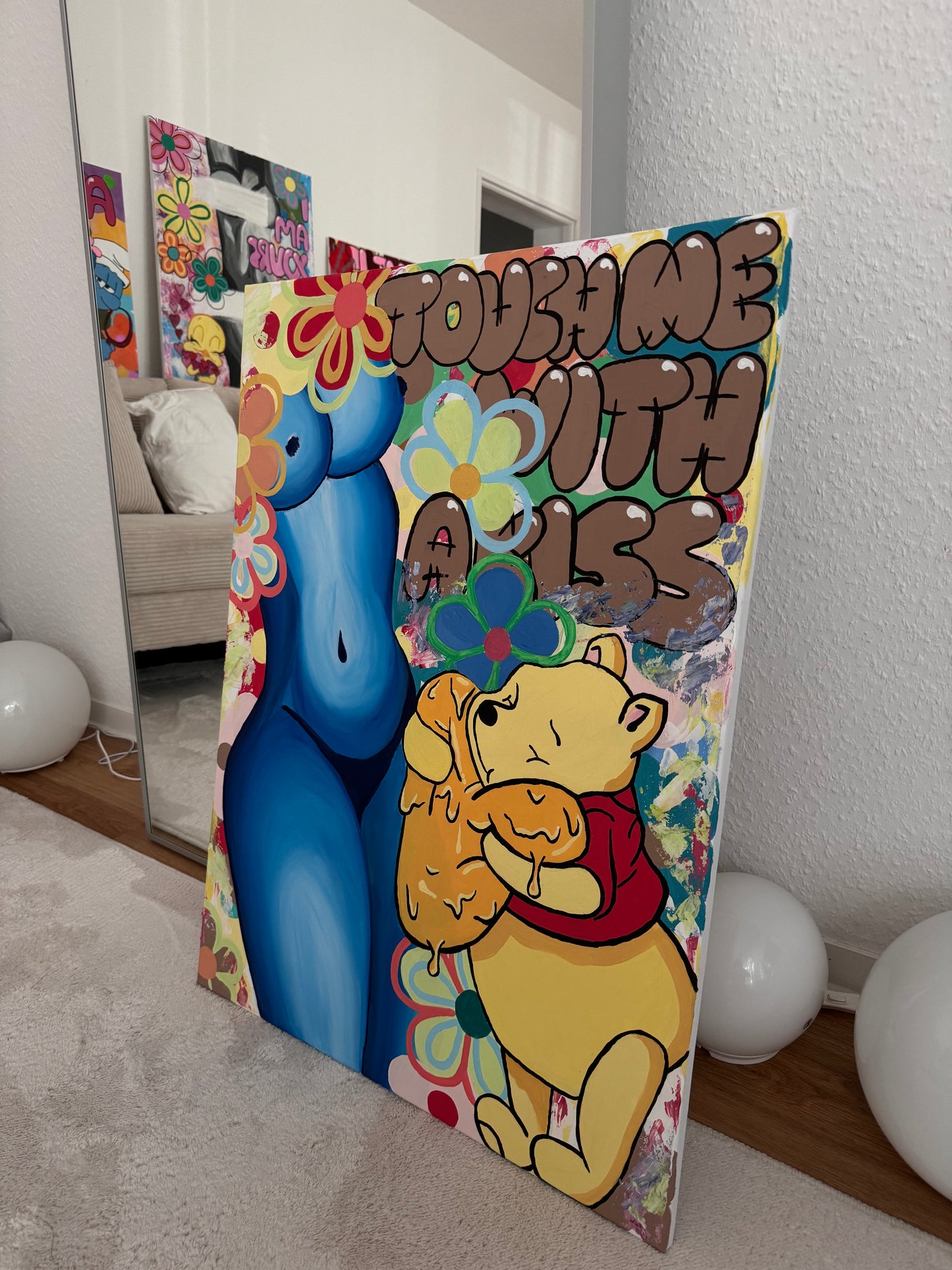Abstraktes Acrylbild mit nacktem Frauenkörper