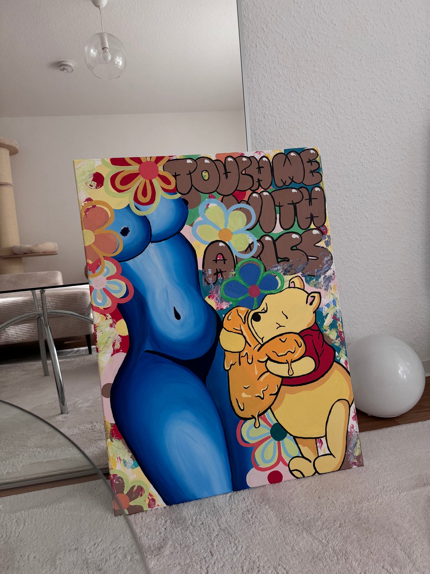 Abstraktes Acrylbild mit nacktem Frauenkörper