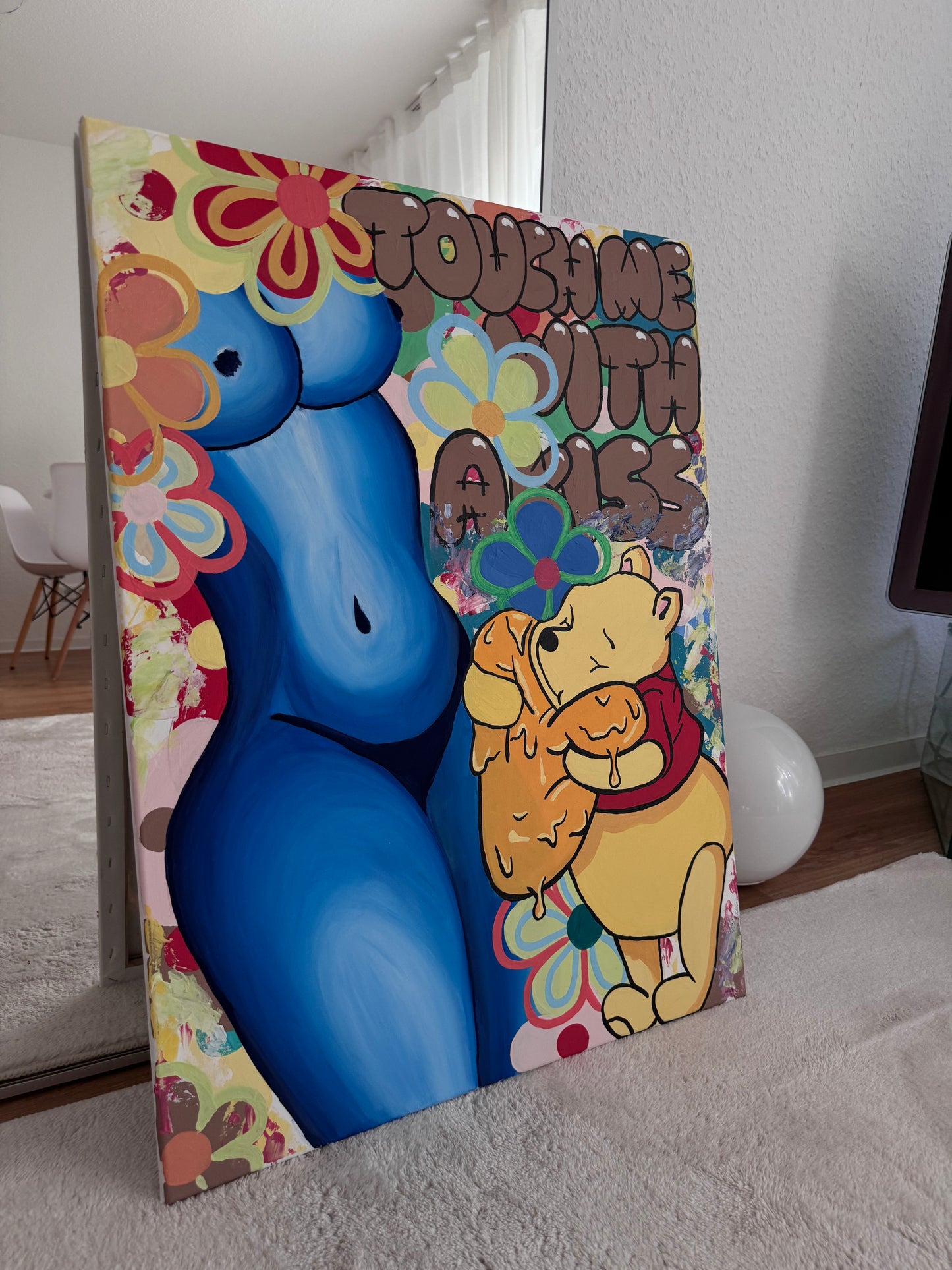 Abstraktes Acrylbild mit nacktem Frauenkörper