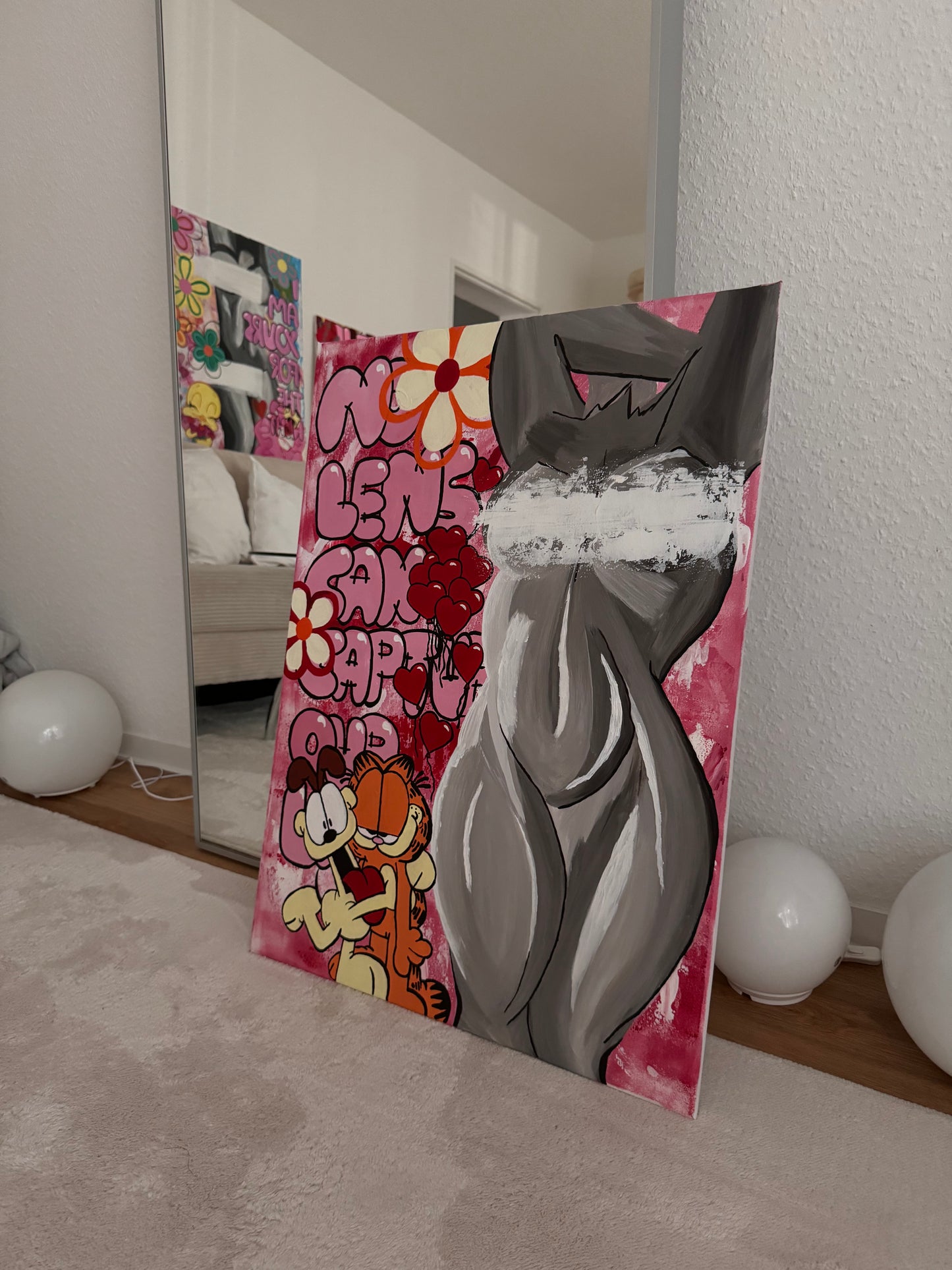 Abstraktes Acrylbild mit nacktem Frauenkörper