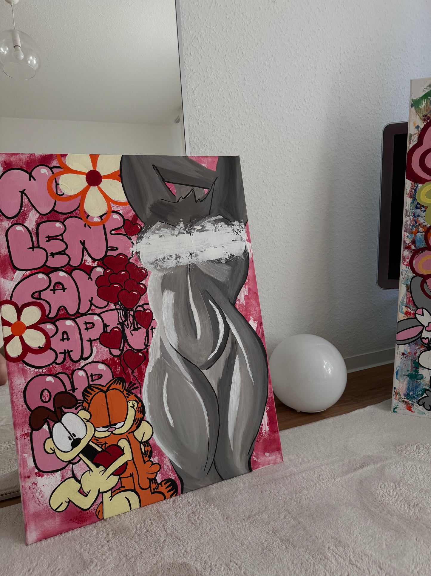 Abstraktes Acrylbild mit nacktem Frauenkörper