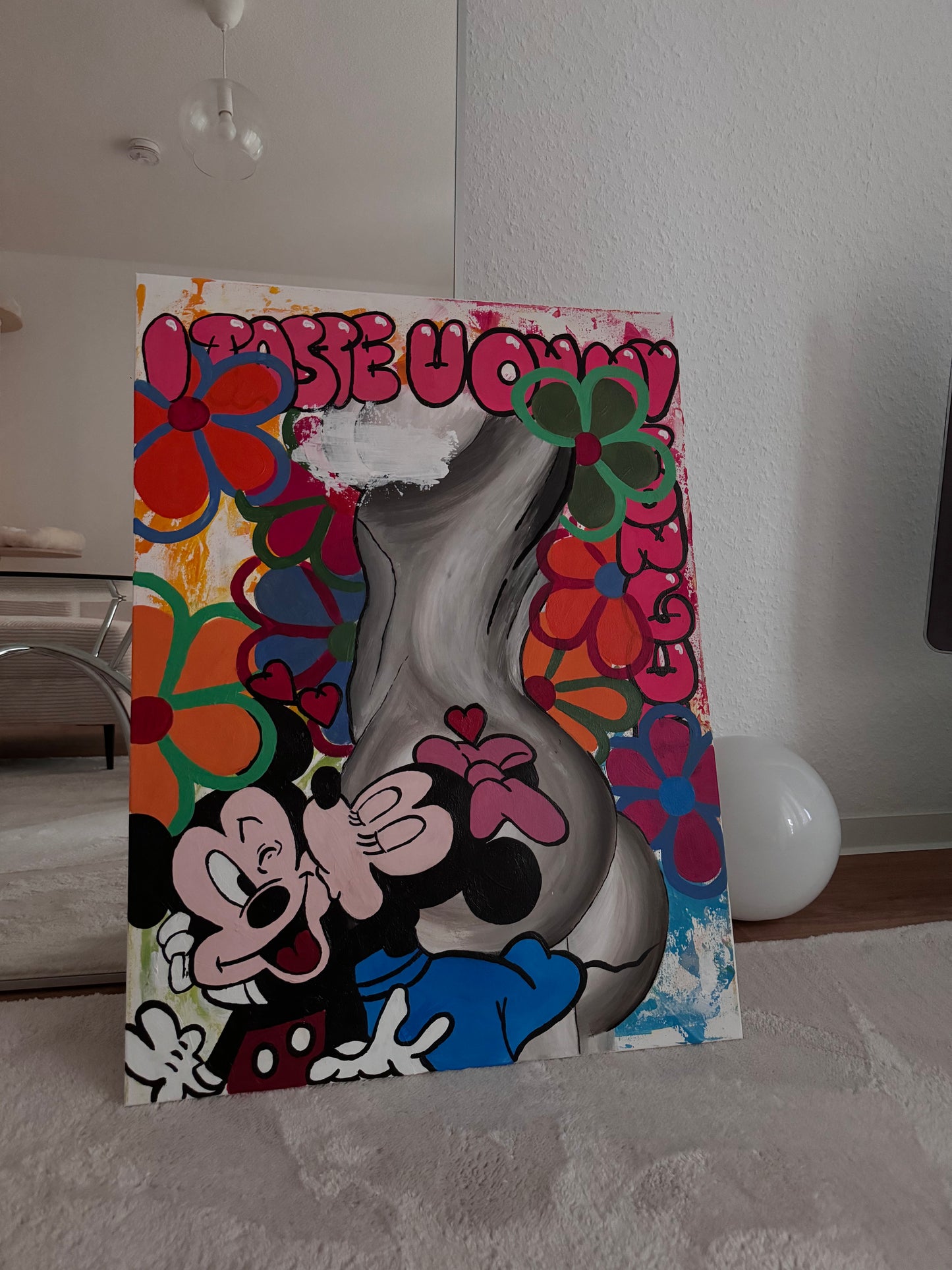 Abstraktes Acrylbild mit nacktem Frauenkörper