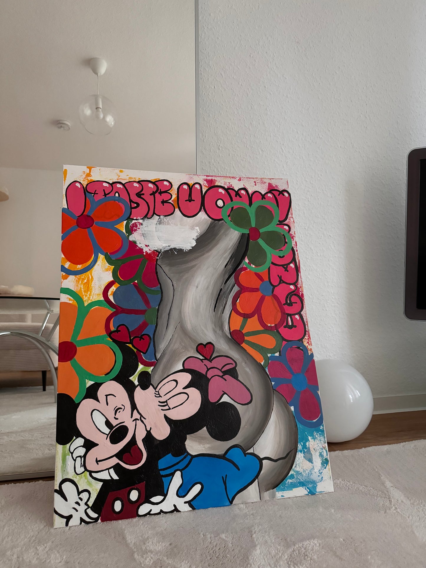 Abstraktes Acrylbild mit nacktem Frauenkörper