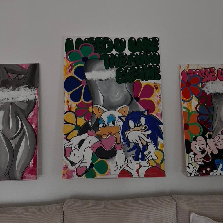 Modernes Acrylgemälde – Aktkunst trifft Pop-Art mit floralen & grafischen Details | 70×100 cm
