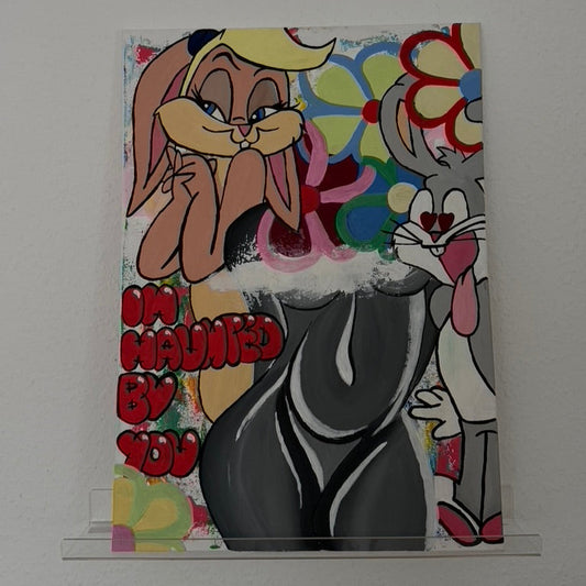 Feminine Aktkunst – Acrylbild mit Blumen, Schrift & Frauenkörper | 68×52 cm