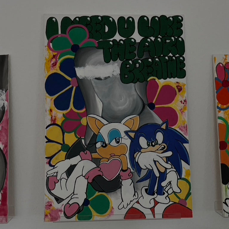 Modernes Acrylgemälde – Aktkunst trifft Pop-Art mit floralen & grafischen Details | 70×100 cm